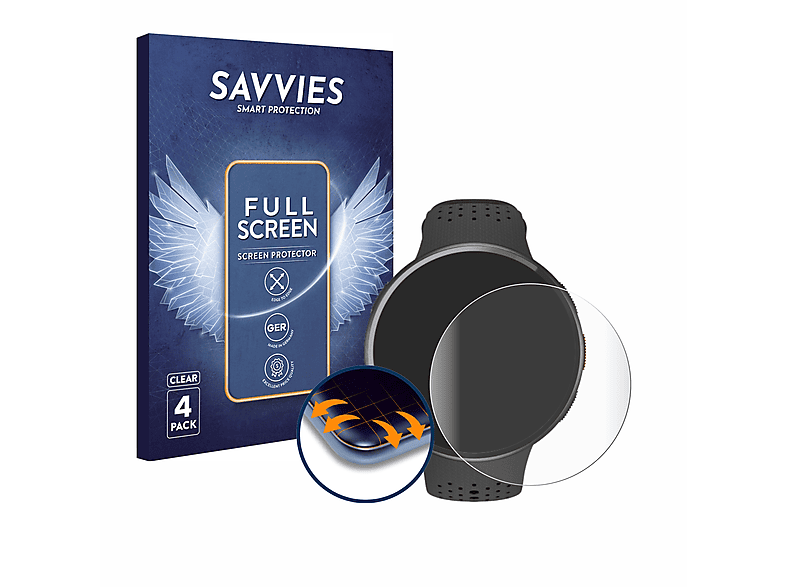 SAVVIES 4x Flex Full-Cover 3D Curved Schutzfolie(für Polar Pacer Pro)