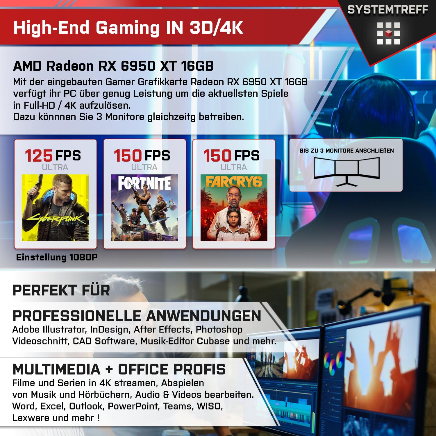 SYSTEMTREFF Gaming Komplett Intel mit GB 1000 16 i9-12900F mSSD, Prozessor, PC RX 16GB i9-12900F, Radeon GB Komplett GDDR6, 6950 32 RAM, Core GB AMD XT