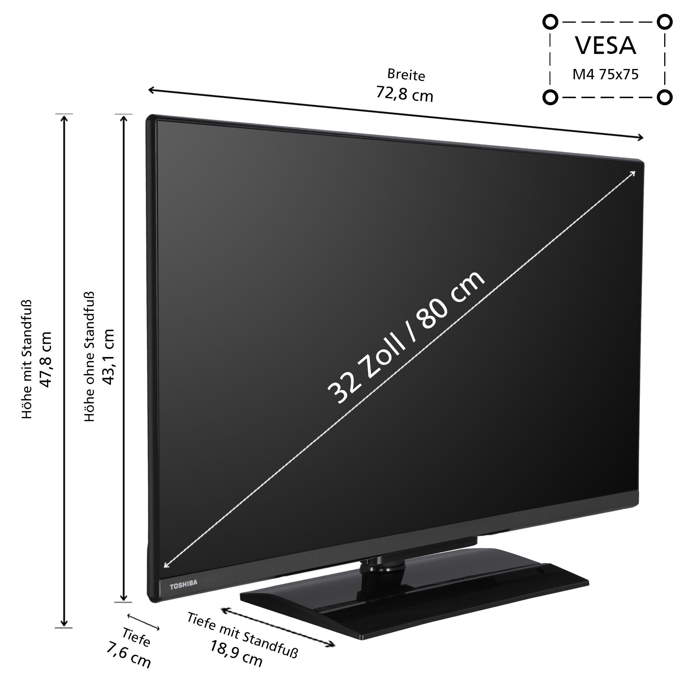 SMART 32 cm, TV TV) 80 / 32LA3E63DAZ (Flat, TOSHIBA LED Full-HD, Zoll