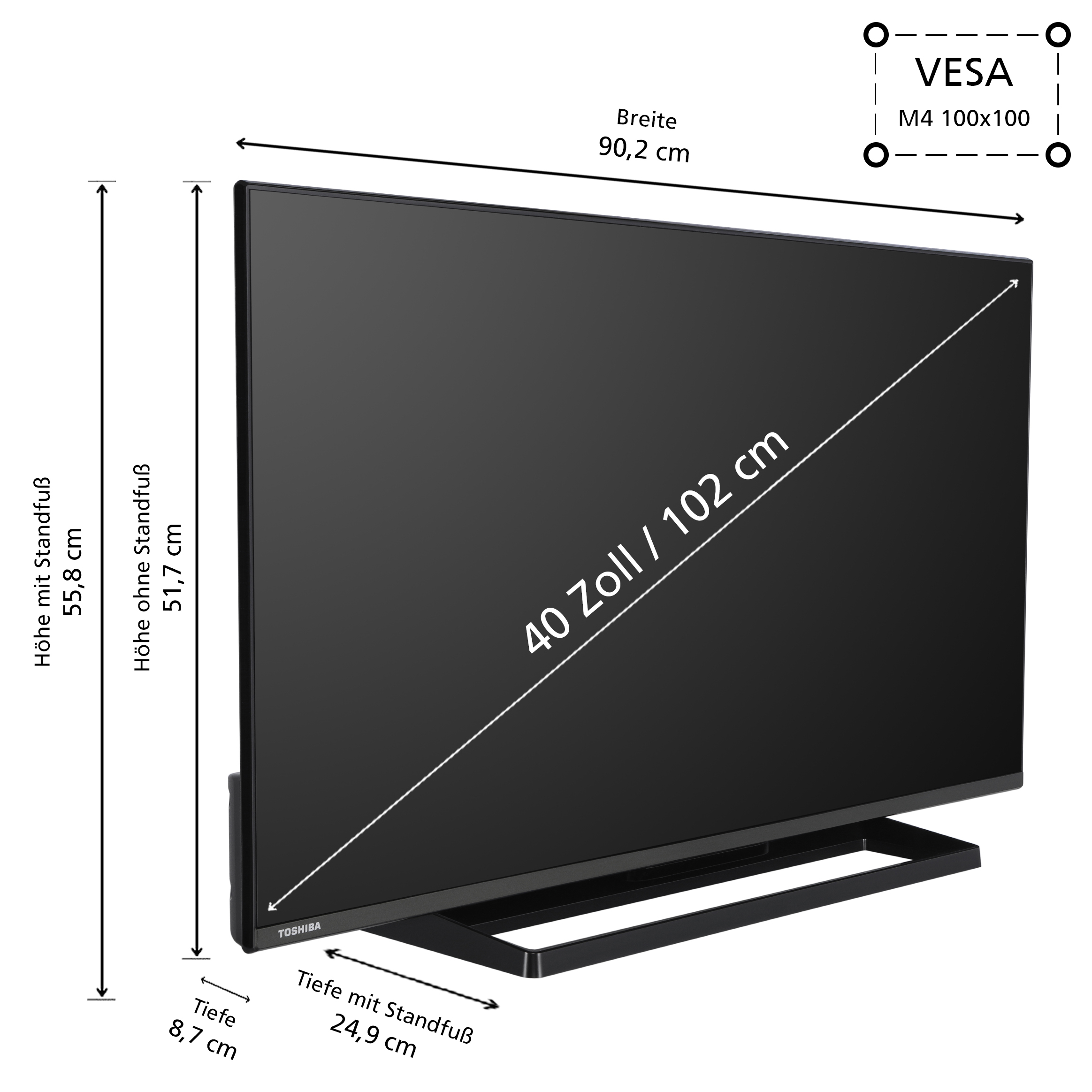 TOSHIBA 40LA3E63DAZ LED TV (Flat, 40 Full-HD, TV) Zoll 102 cm, SMART 