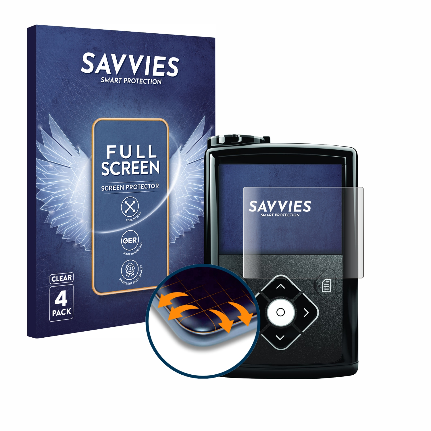 SAVVIES 4x Flex Full-Cover Medtronic Schutzfolie(für 3D 640G) Minimed Curved
