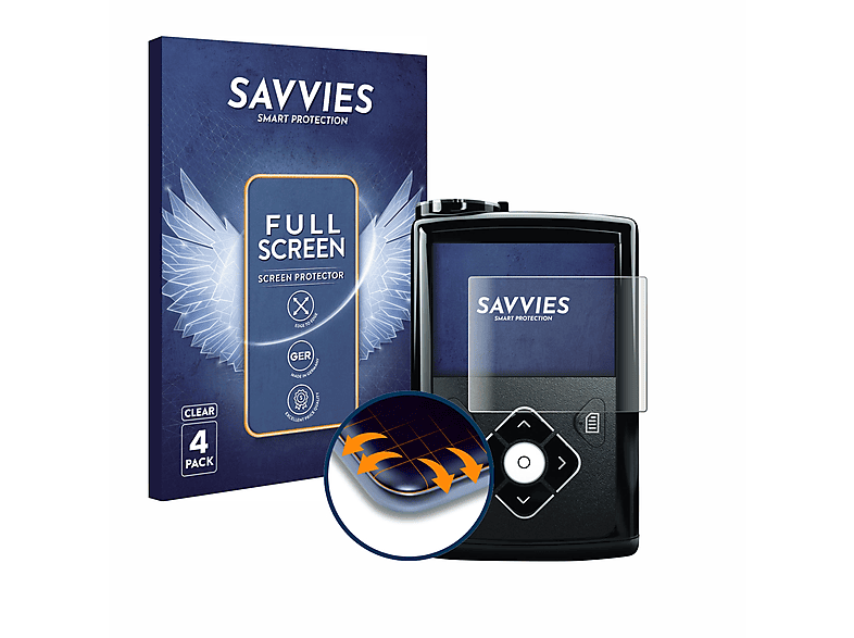 SAVVIES 4x Flex Full-Cover 3D Curved Schutzfolie(für Medtronic Minimed 640G)