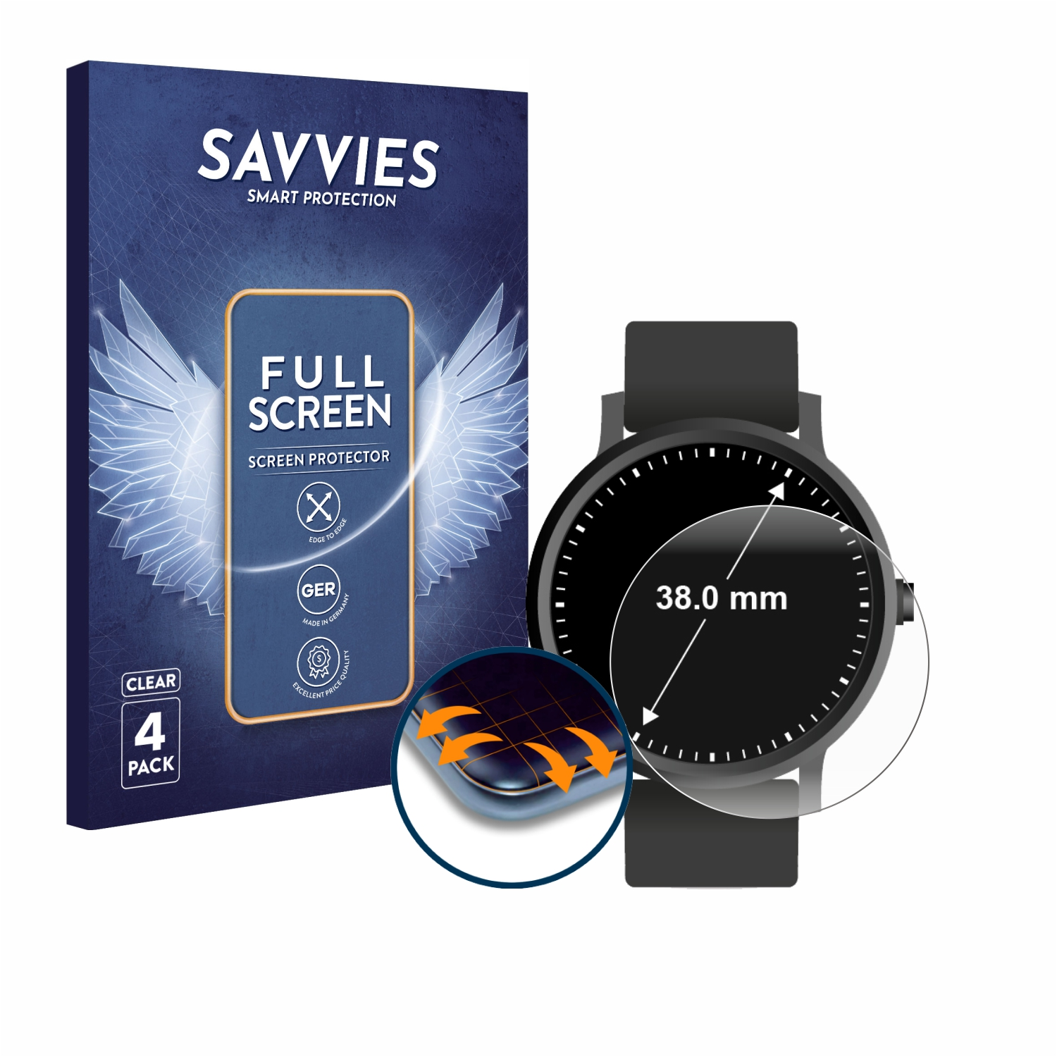 SAVVIES 4x Flex 38 Displays Schutzfolie(für Universal 3D Full-Cover Kreisrunde mm)) (ø: Curved