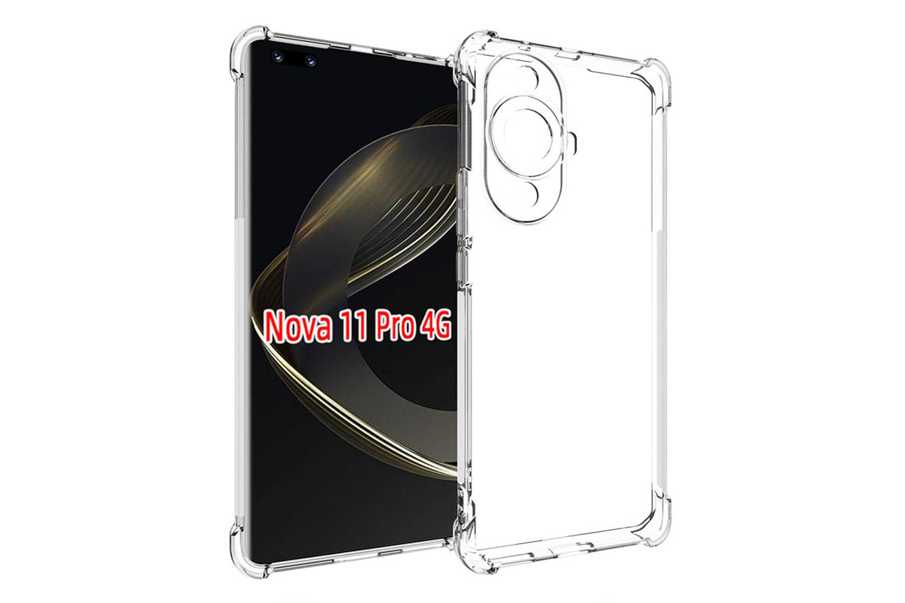 Telefon mit klarer Hülle, der Text 'Nova 11 Pro 4G' ist sichtbar.