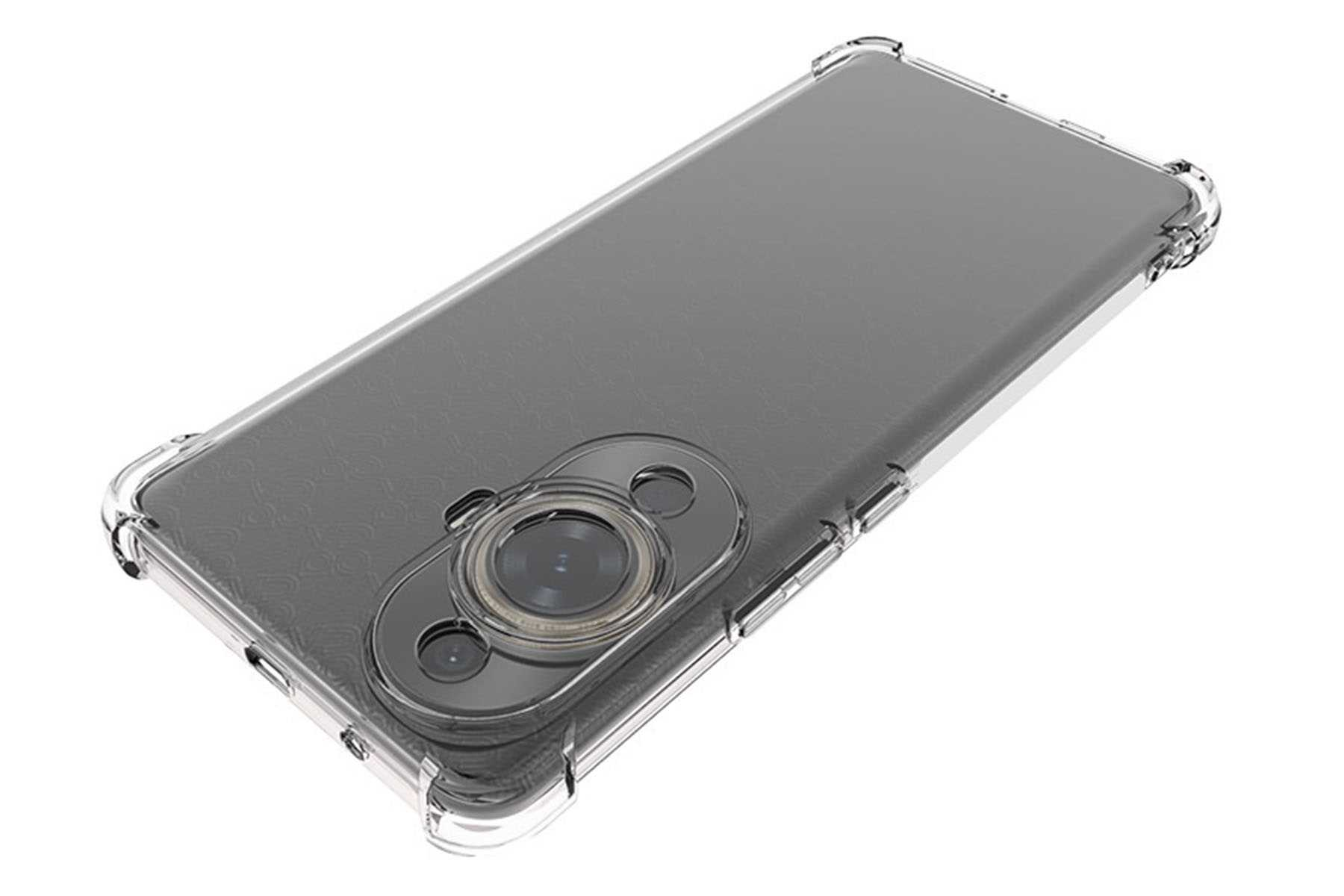 Transparente Handyhülle auf einem Telefon. Klares Design und verstärkte Ecken für Schutz.