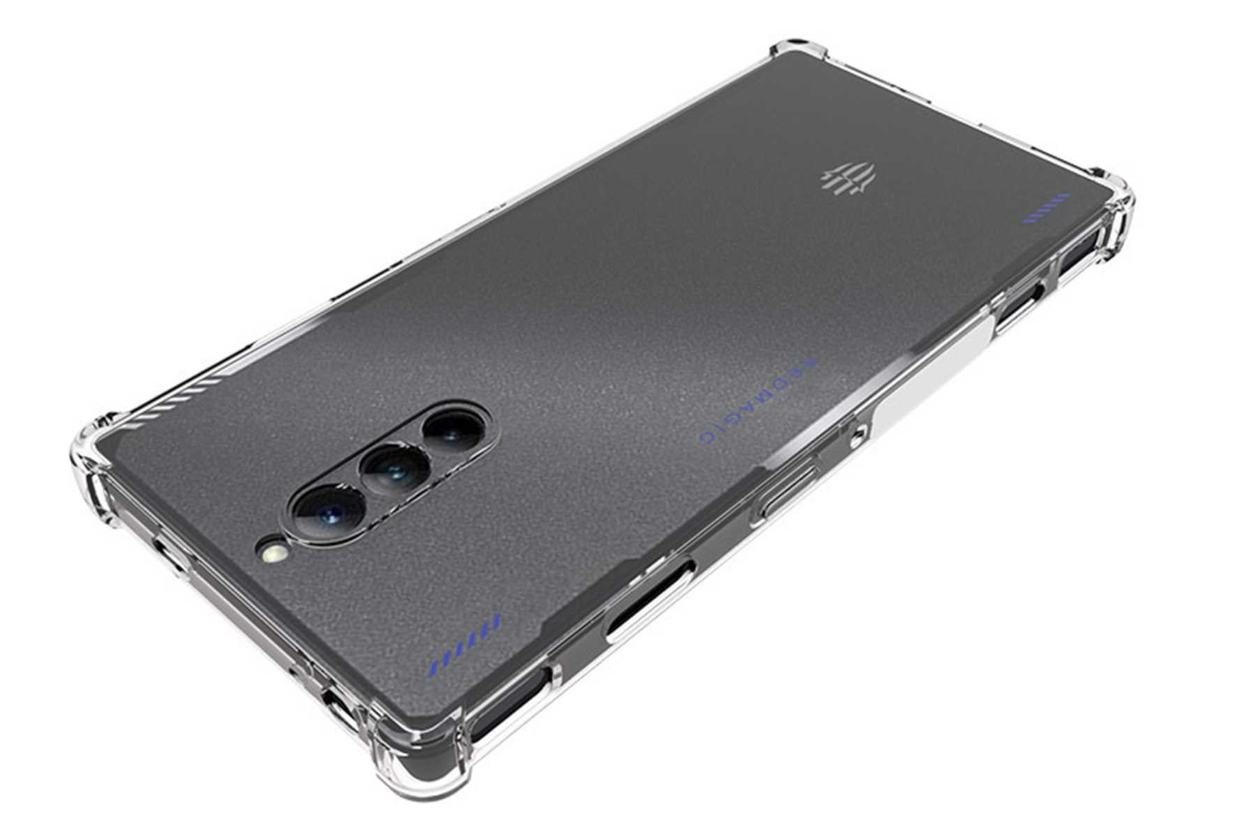 Transparente Handyhülle auf weißem Hintergrund, mit einem Telefon darin.