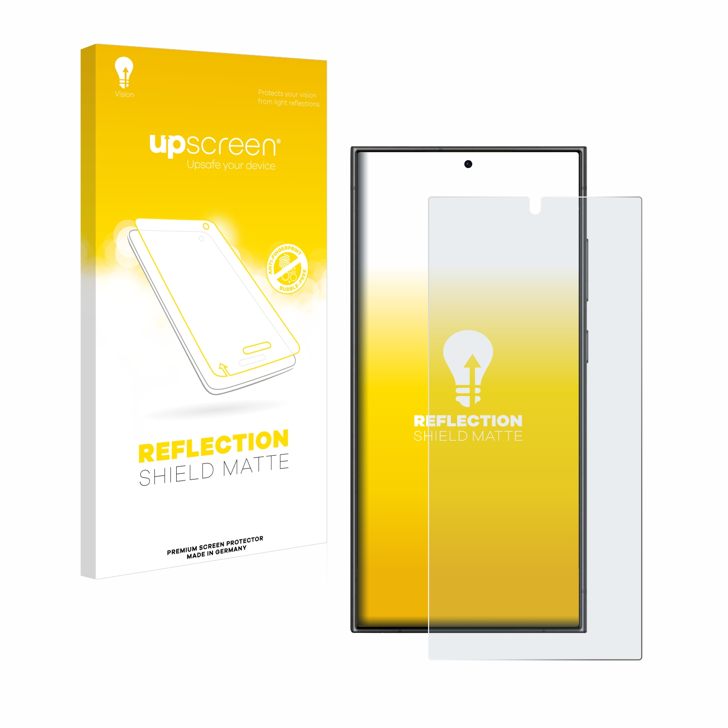 Smartphone mit Displayschutzfolienbox. Das Telefon hat einen Displayschutz auf dem Display.
