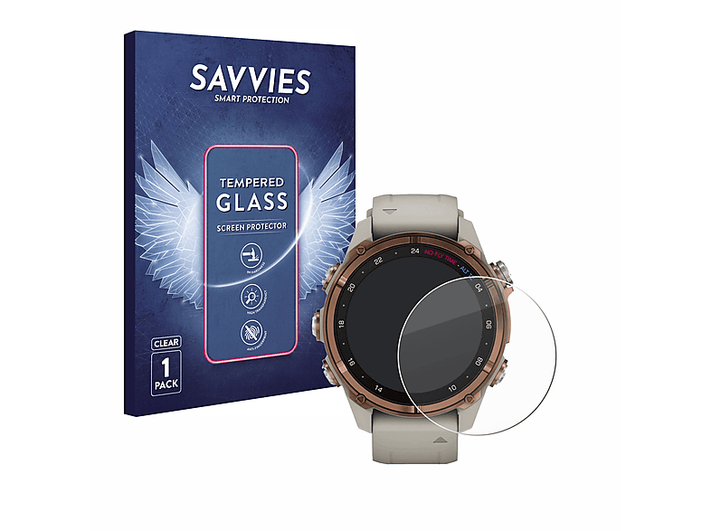 SAVVIES 9H klares Schutzglas(für Garmin Descent Mk3 (43 mm))