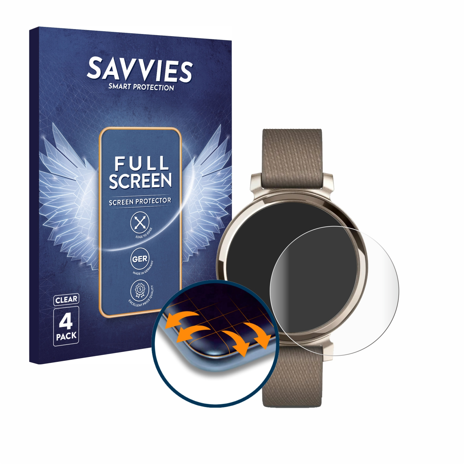 SAVVIES 4x Flex Full-Cover 3D 2) Garmin Schutzfolie(für Lily Curved