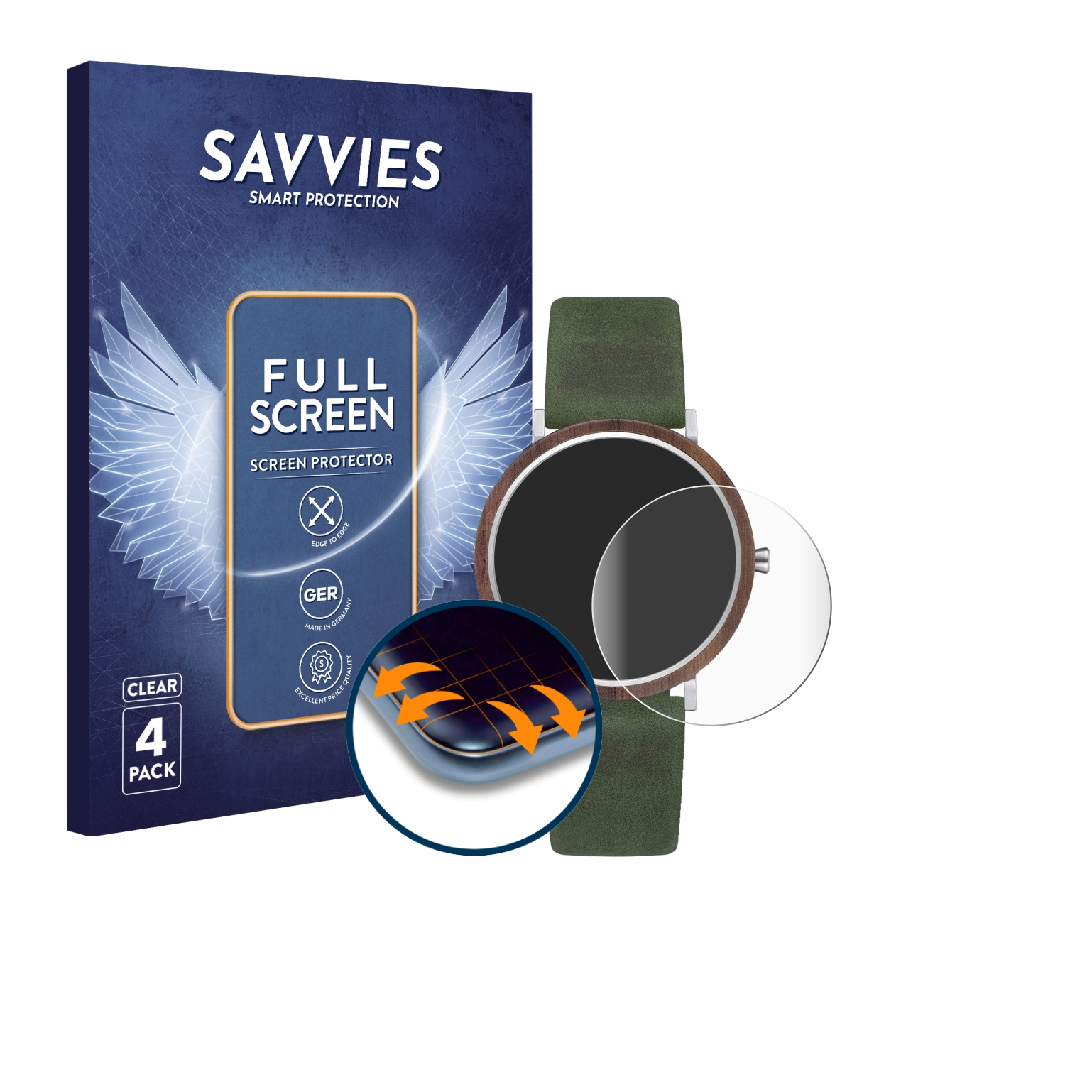 SAVVIES 4x Kerbholz 3D Flex Amelie) Schutzfolie(für Full-Cover Curved