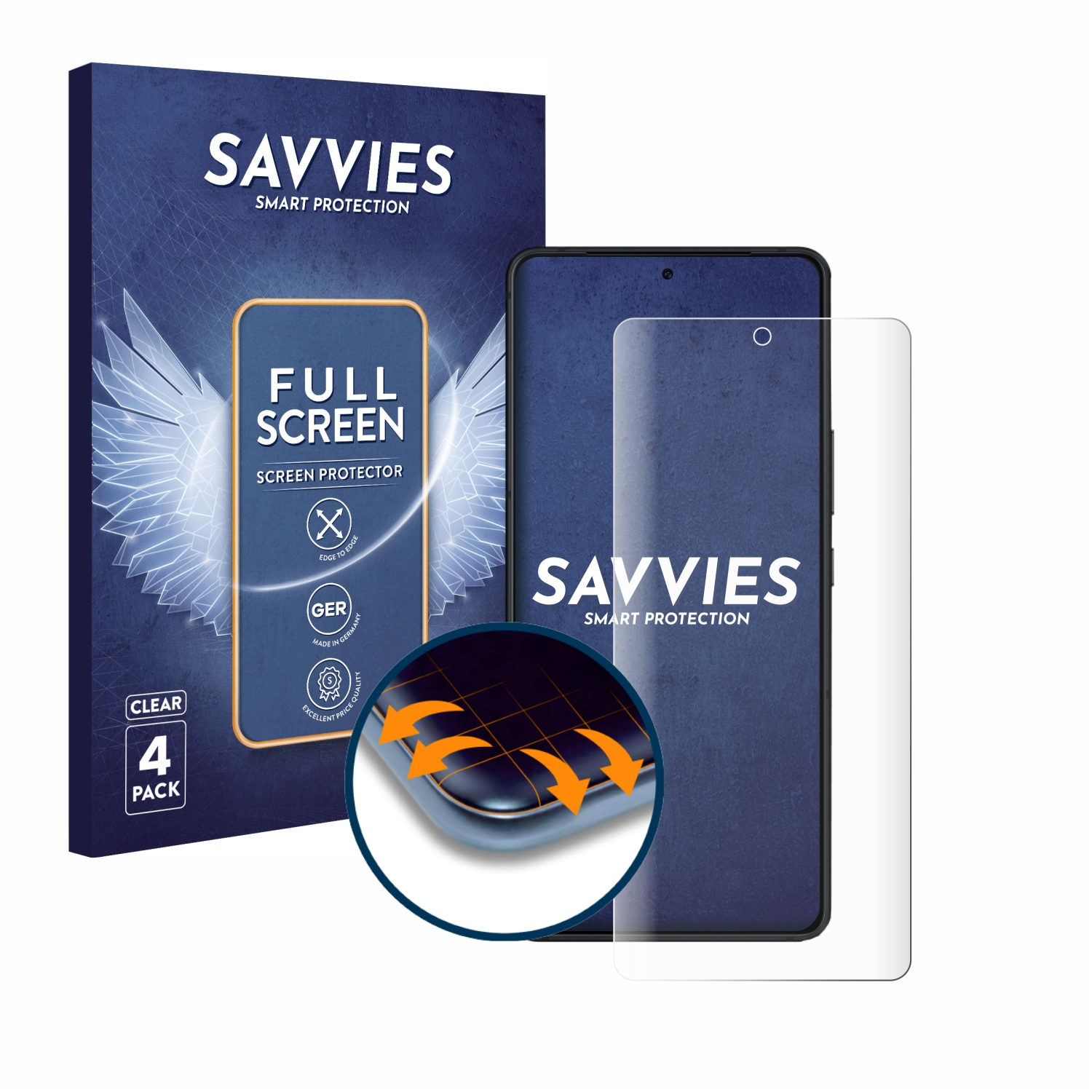 SAVVIES 4x Flex 8 Full-Cover 3D Pro) Schutzfolie(für Phone ASUS ROG Curved