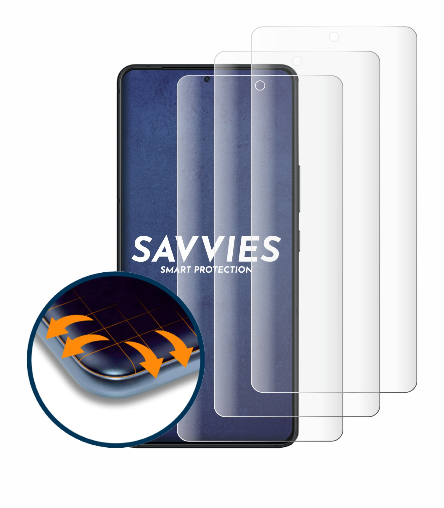 8 Pro) 4x Schutzfolie(für ASUS ROG 3D SAVVIES Full-Cover Phone Curved Flex