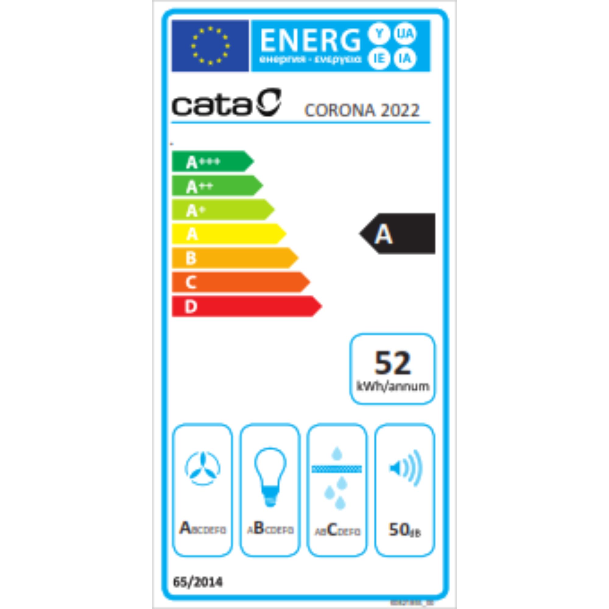 Una etiqueta energética para una campana extractora Cata Corona 2022.
