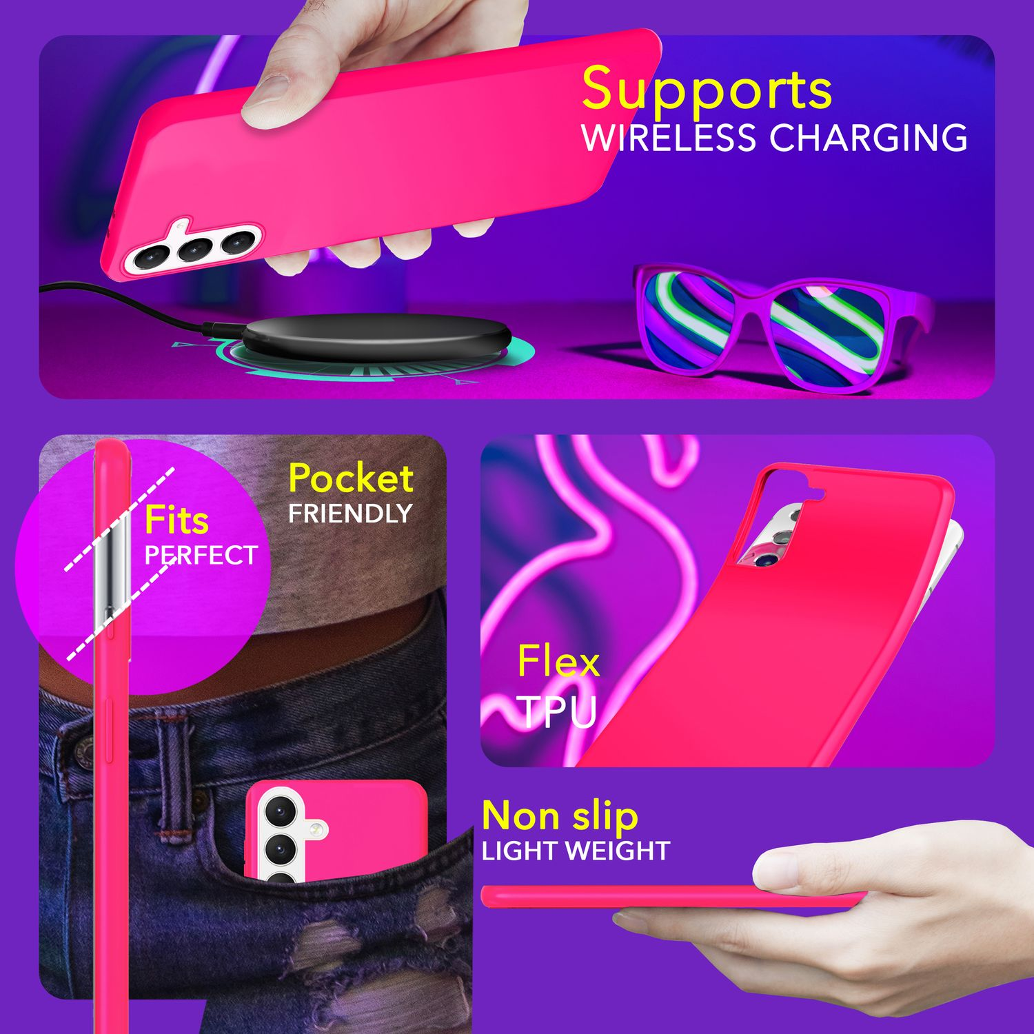 NALIA Neon Hülle, Plus, Silikon Galaxy Pink S24 Backcover, Samsung