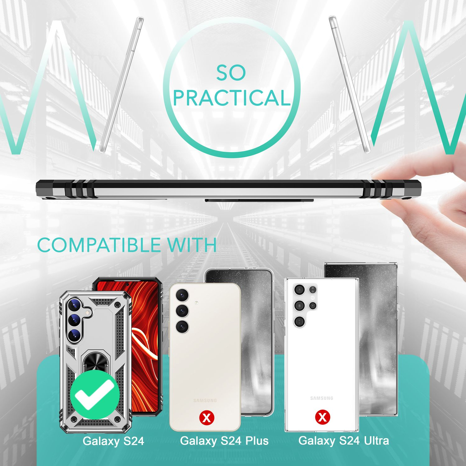 Una funda para teléfono con múltiples teléfonos en un fondo, que muestra compatibilidad y diseño.