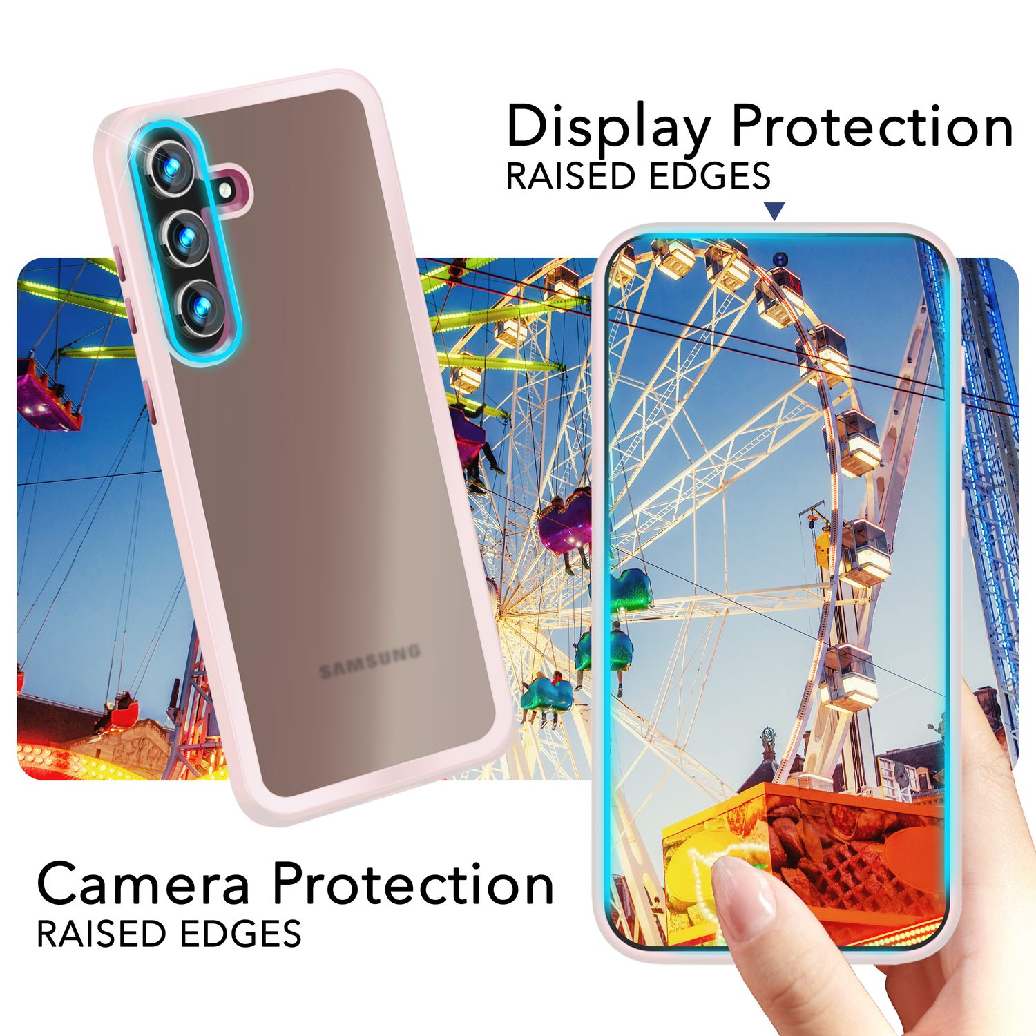 Rosa Semi-Transparente Galaxy mit Backcover, Schutzrahmen, Samsung, Hybrid Hülle NALIA S24 Plus,