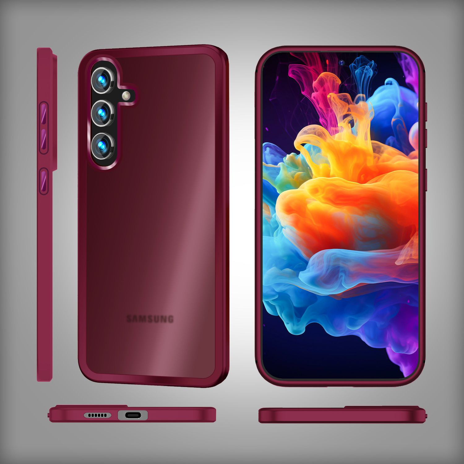 Backcover, S24 NALIA Semi-Transparente Samsung, Hybrid Plus, Schutzrahmen, mit Galaxy Rot Hülle