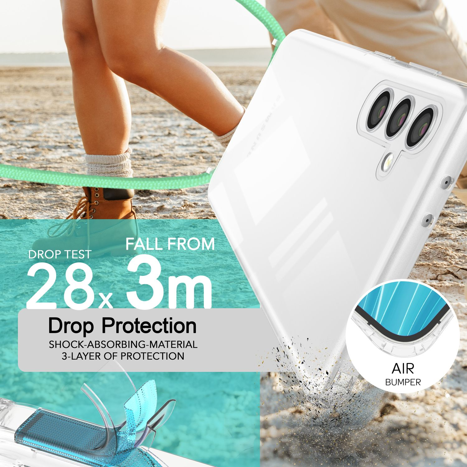NALIA Klare Galaxy Samsung, zum Hülle Mint mit Hybrid Plus, S24 Backcover, Kette Umhängen