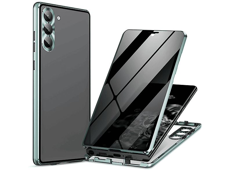 WIGENTO Beidseitiger 360 Grad Magnet / Glas Privacy Hülle, Full Cover, Samsung, Galaxy S24 Plus, Grün / Transparent