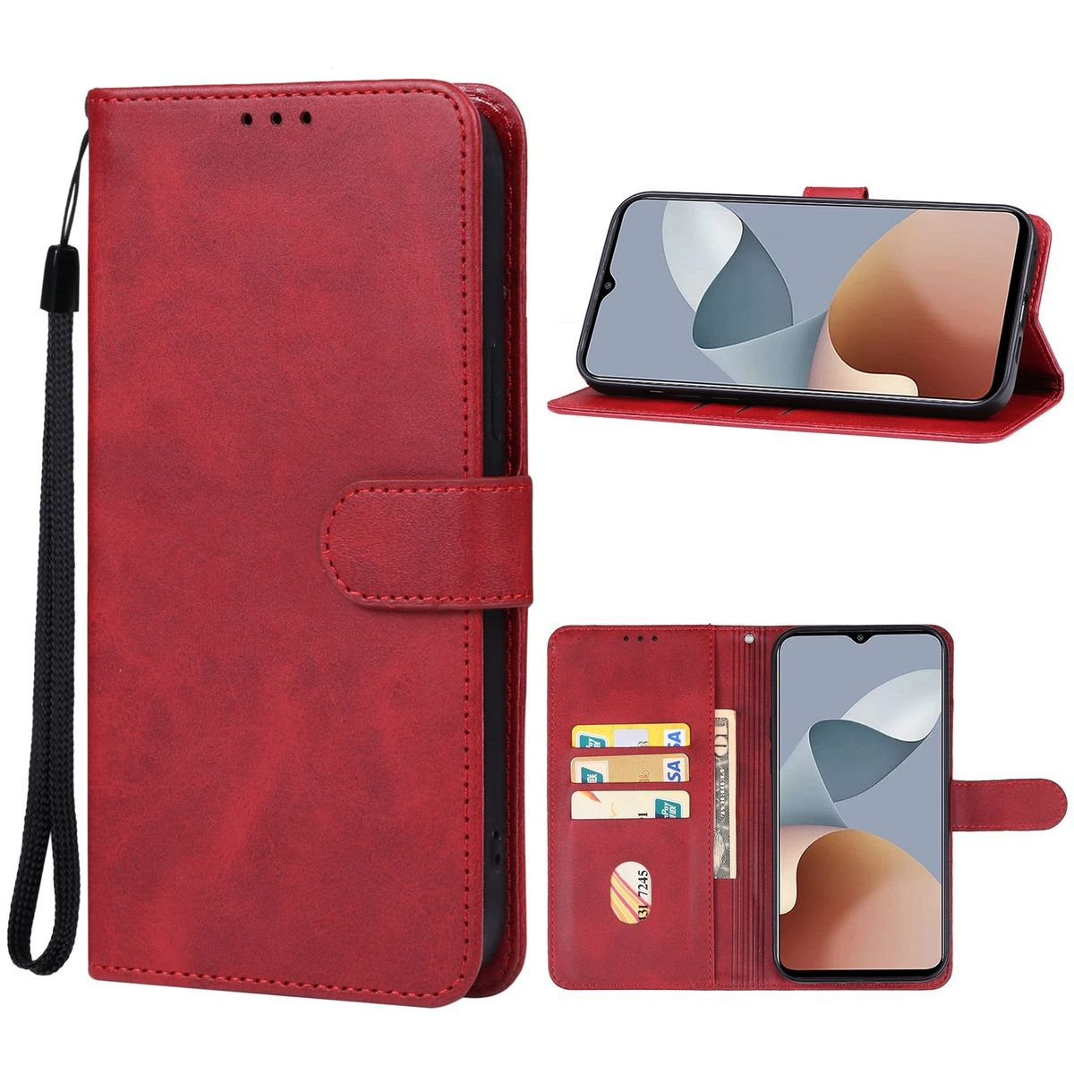 WIGENTO Book Wallet mit Axon Fach, ZTE, A73 4G / Geld / 50 Blade Bookcover, V50s Tasche Kreditkarten Lite, & Rot