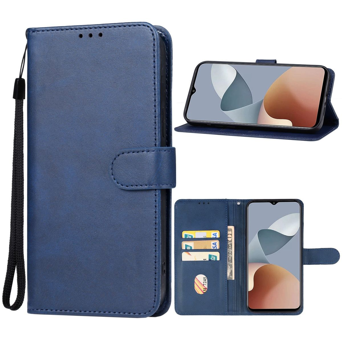 WIGENTO Book Wallet A73 / Fach, Blade Blau 50 4G Kreditkarten Geld Axon ZTE, Tasche & Lite, Bookcover, / V50s mit