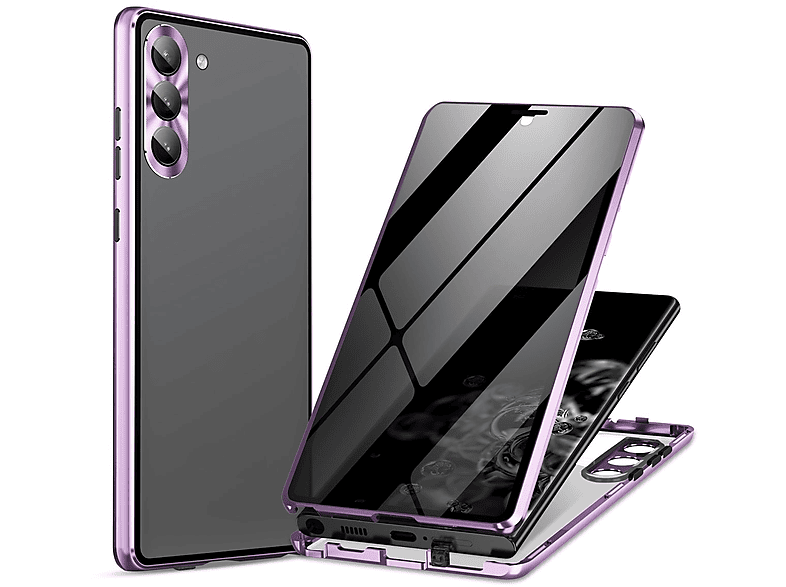 WIGENTO Beidseitiger Privacy Galaxy Grad Transparent Hülle, Lila Cover, Samsung, Full / / Magnet 360 S24, Glas