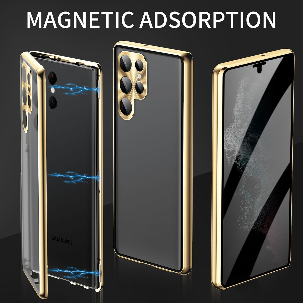 Glas Plus, S24 WIGENTO Cover, 360 / Silber / Privacy Transparent Grad Galaxy Magnet Hülle, Beidseitiger Samsung, Full