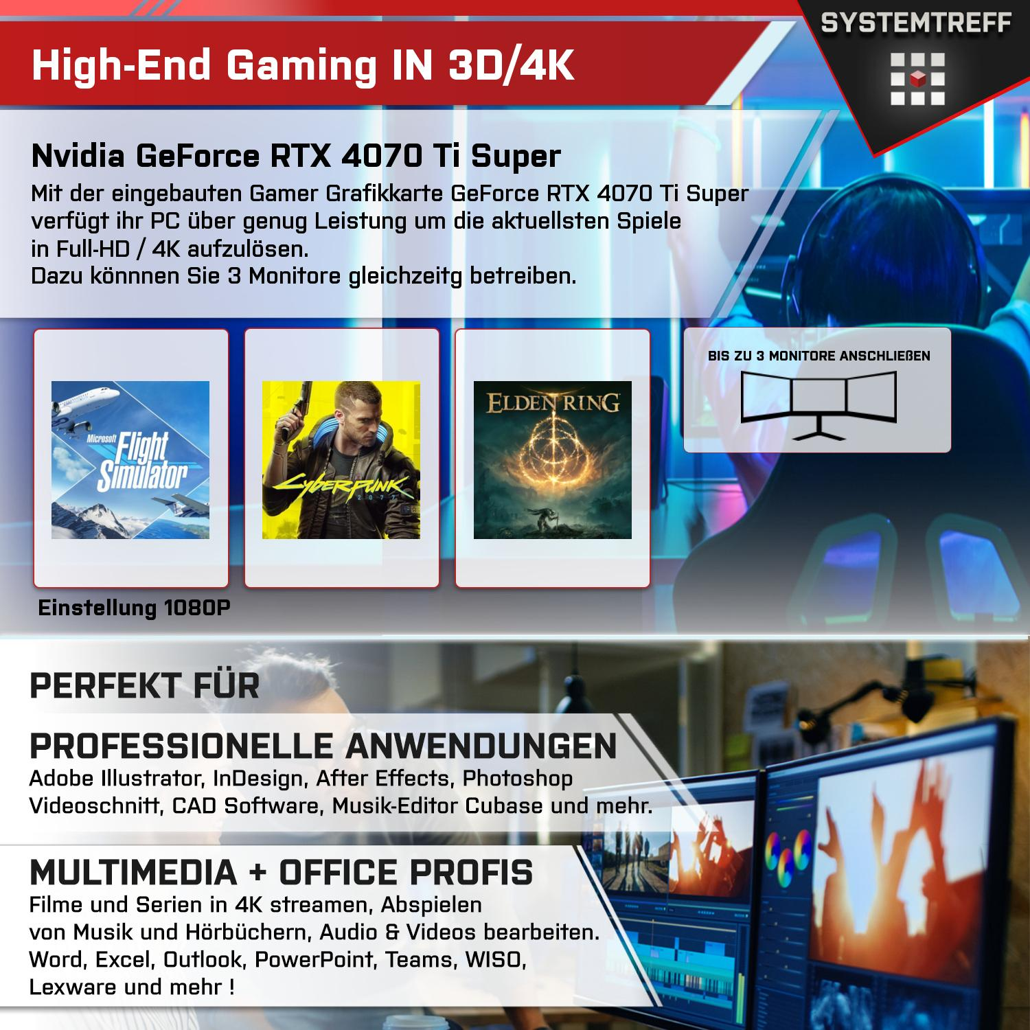 4070 Gaming Gaming SYSTEMTREFF Ti Core™ RTX™ PC Super™ Windows mSSD, Intel® 1000 GB High-End NVIDIA mit i9 RAM, Pro, 32 GeForce GB Prozessor, 11 Intel Core i9-13900K,