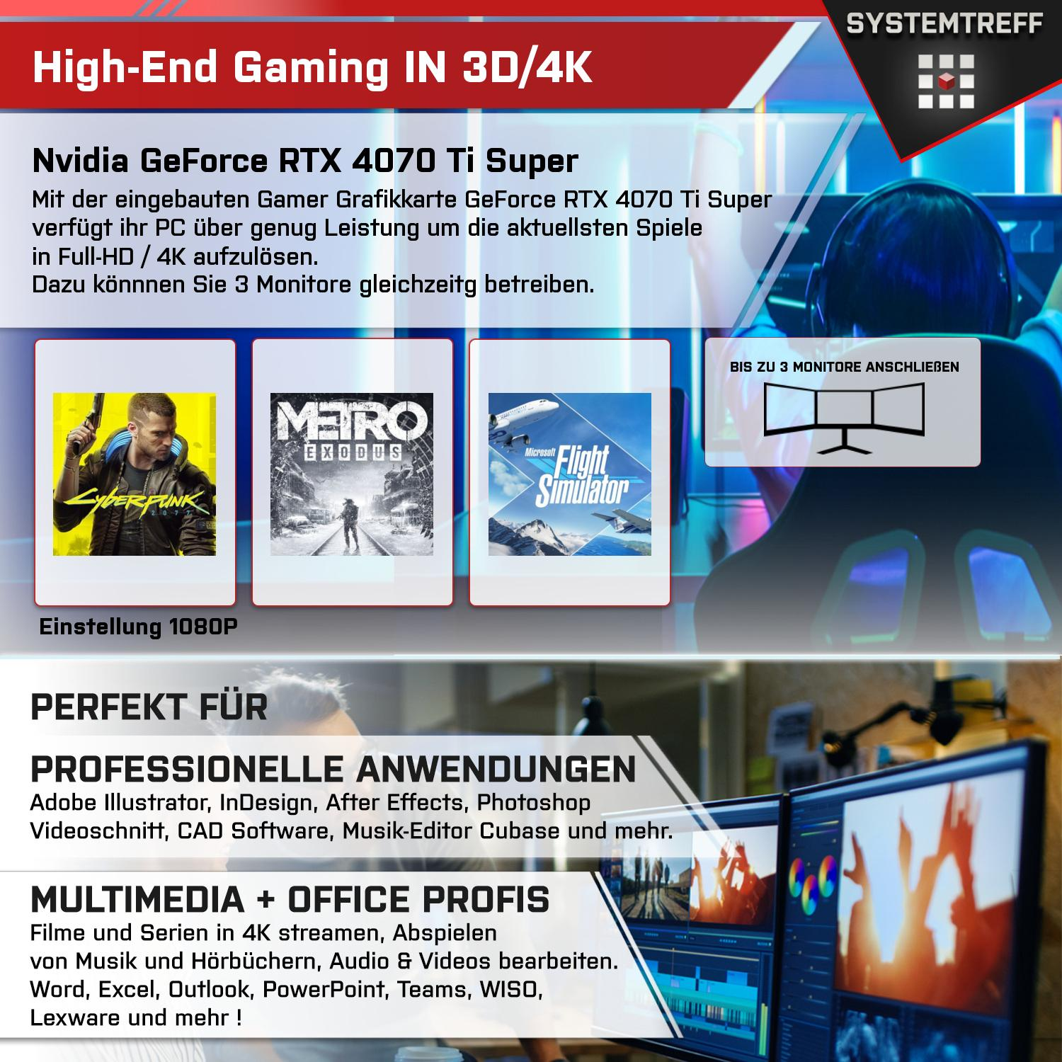 SYSTEMTREFF High-End Gaming AMD GB NVIDIA PC 4070 Gaming 11 Ti RAM, Windows Prozessor, 9 GB 9 RTX™ Ryzen 32 GeForce Pro, mit AMD mSSD, Ryzen™ 7950X, 1000 Super™