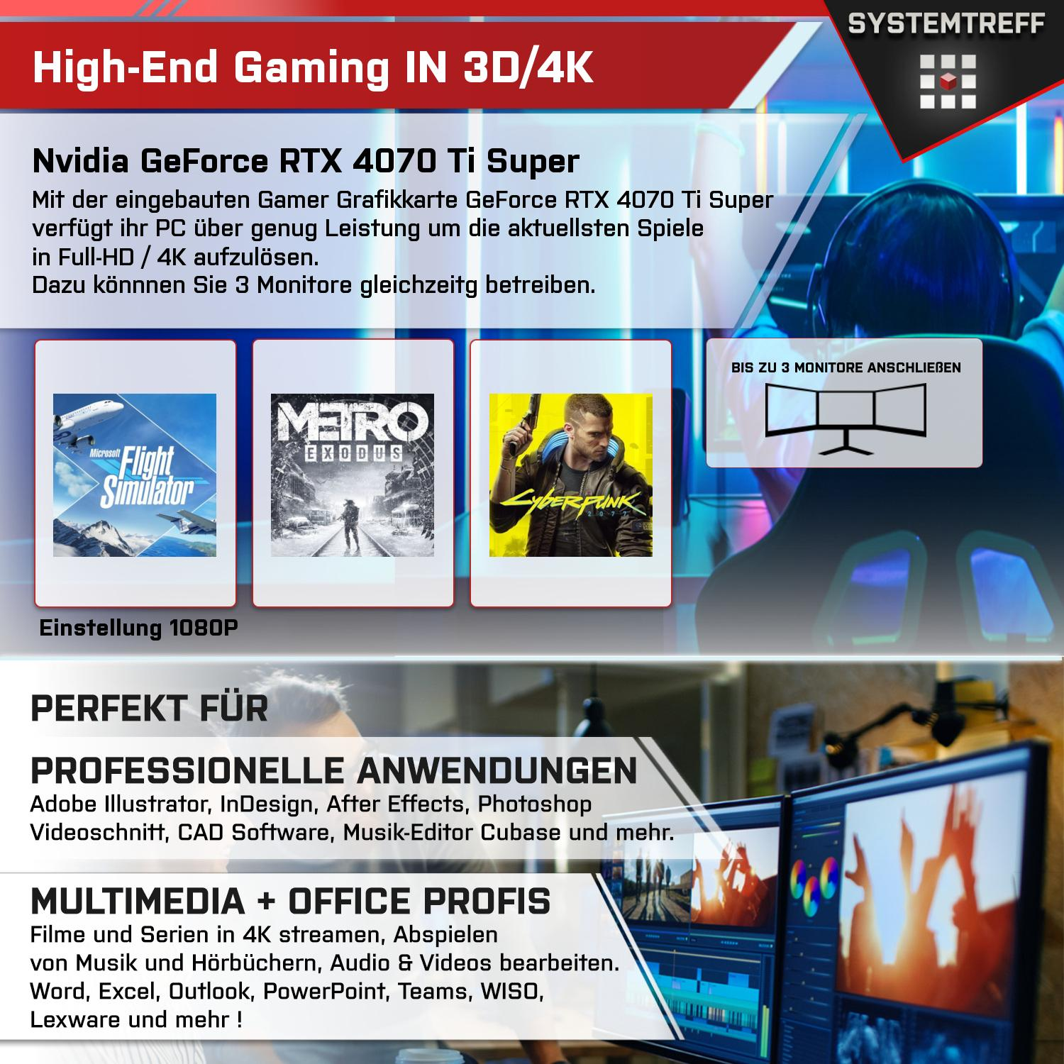 SYSTEMTREFF High-End Gaming 11 Ryzen GeForce mSSD, NVIDIA Ryzen™ RAM, 1000 RTX™ AMD Super™ PC 4070 7 Ti GB Windows Pro, 32 GB mit 7700X, AMD 7 Prozessor, Gaming