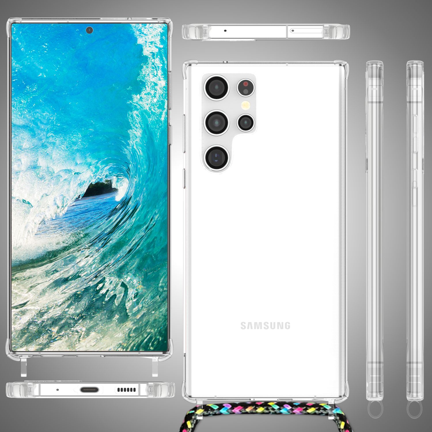 Samsung, Kette Ultra, Galaxy Schwarz Klare zum Umhängen, Hybrid S24 mit Bunt NALIA Hülle Backcover,