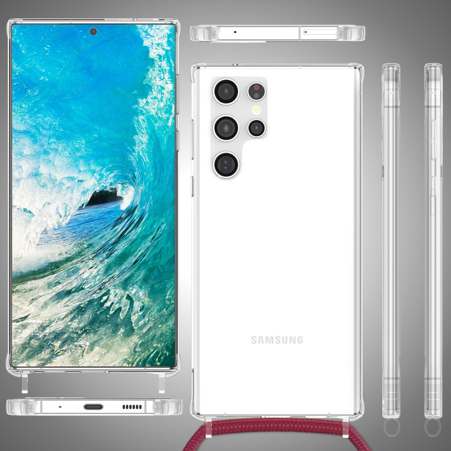 Rot Galaxy Samsung, Hülle Hybrid Kette Klare NALIA Ultra, mit zum Umhängen, S24 Backcover,
