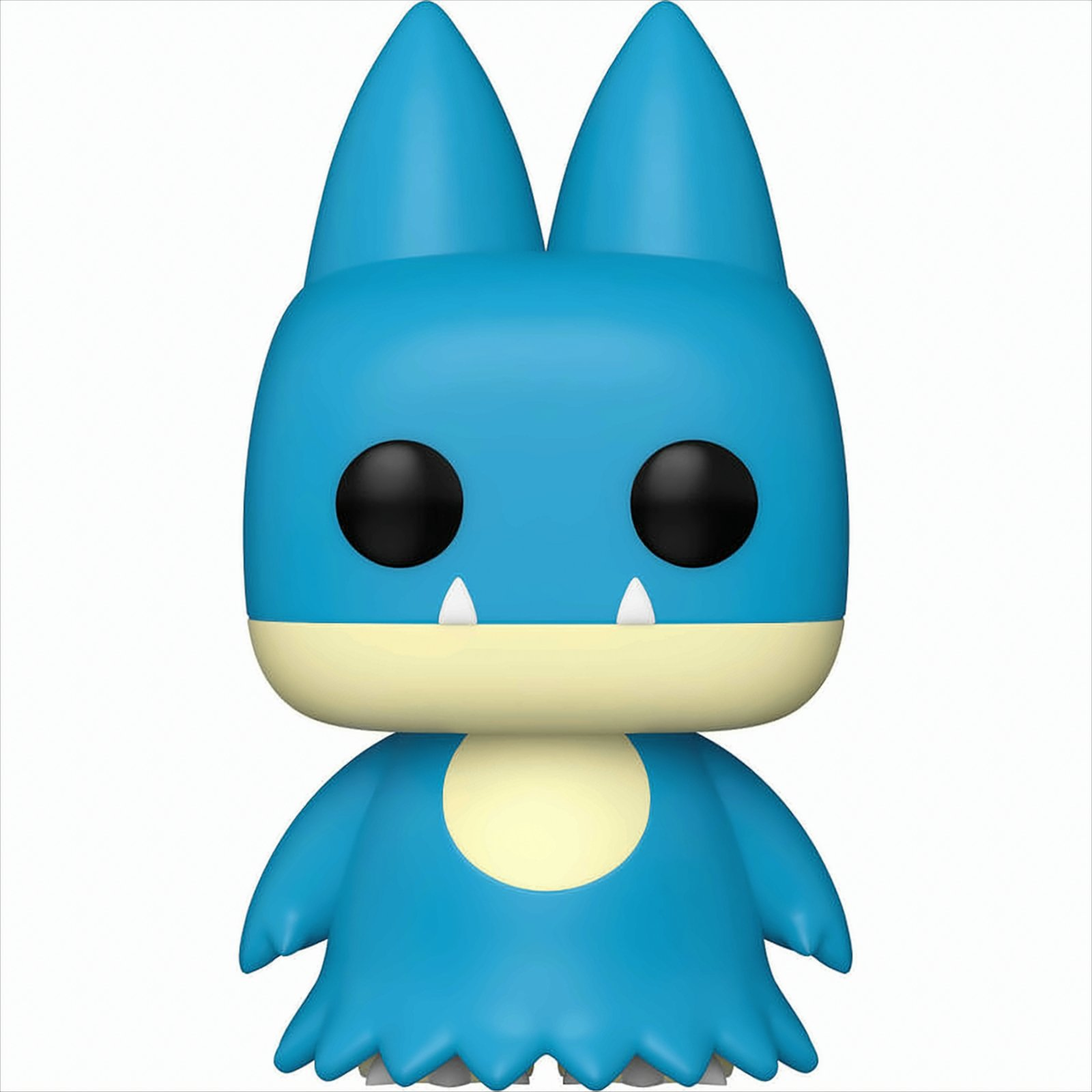 Una figura Funko Pop di una creatura blu dei cartoni animati con grandi orecchie, occhi neri e pancia color crema.