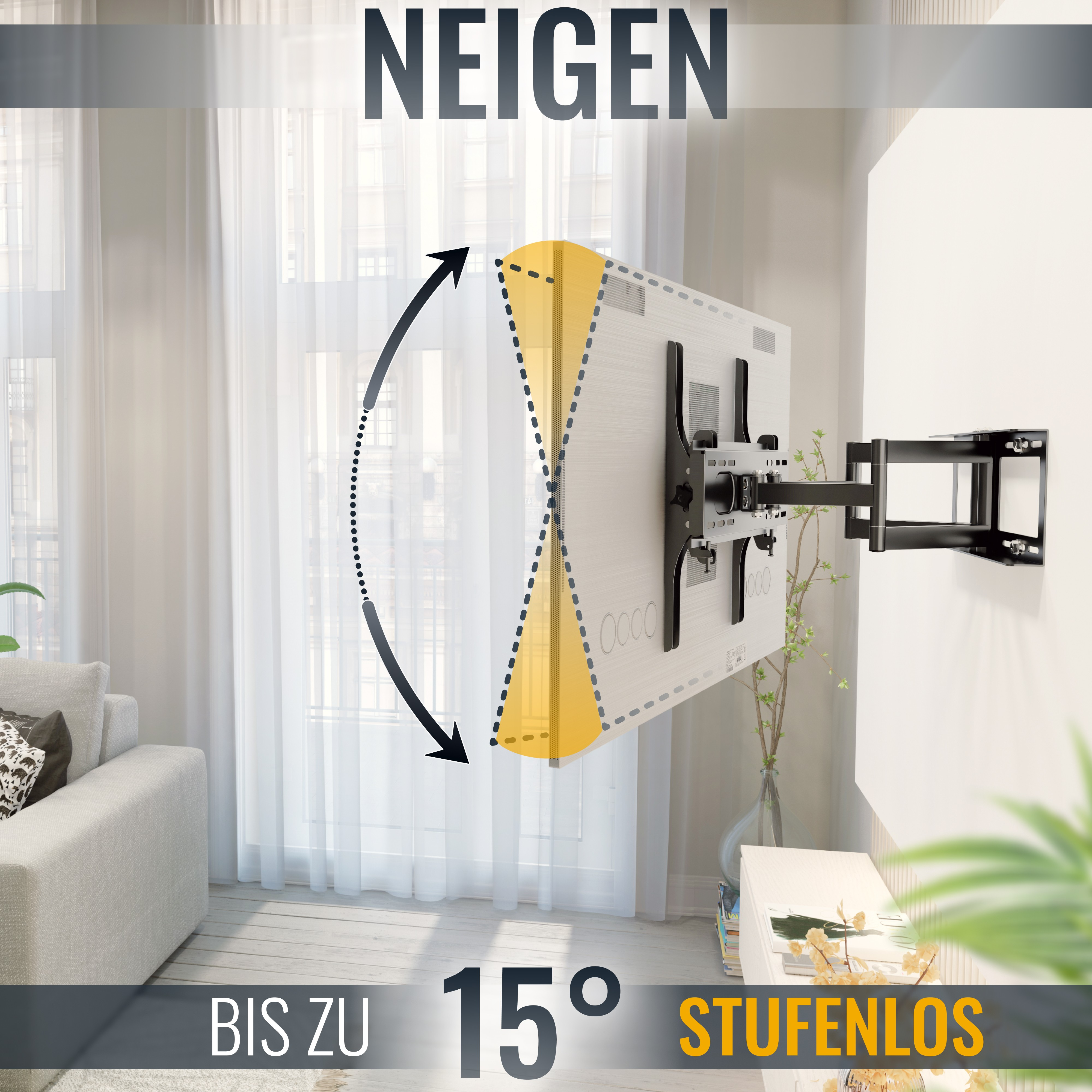 TV R08 neigbar universal 400 400 VESA Halterung schwenkbar Wandhalterung, Fernseher Schwarz curved x ausziehbar bis RICOO