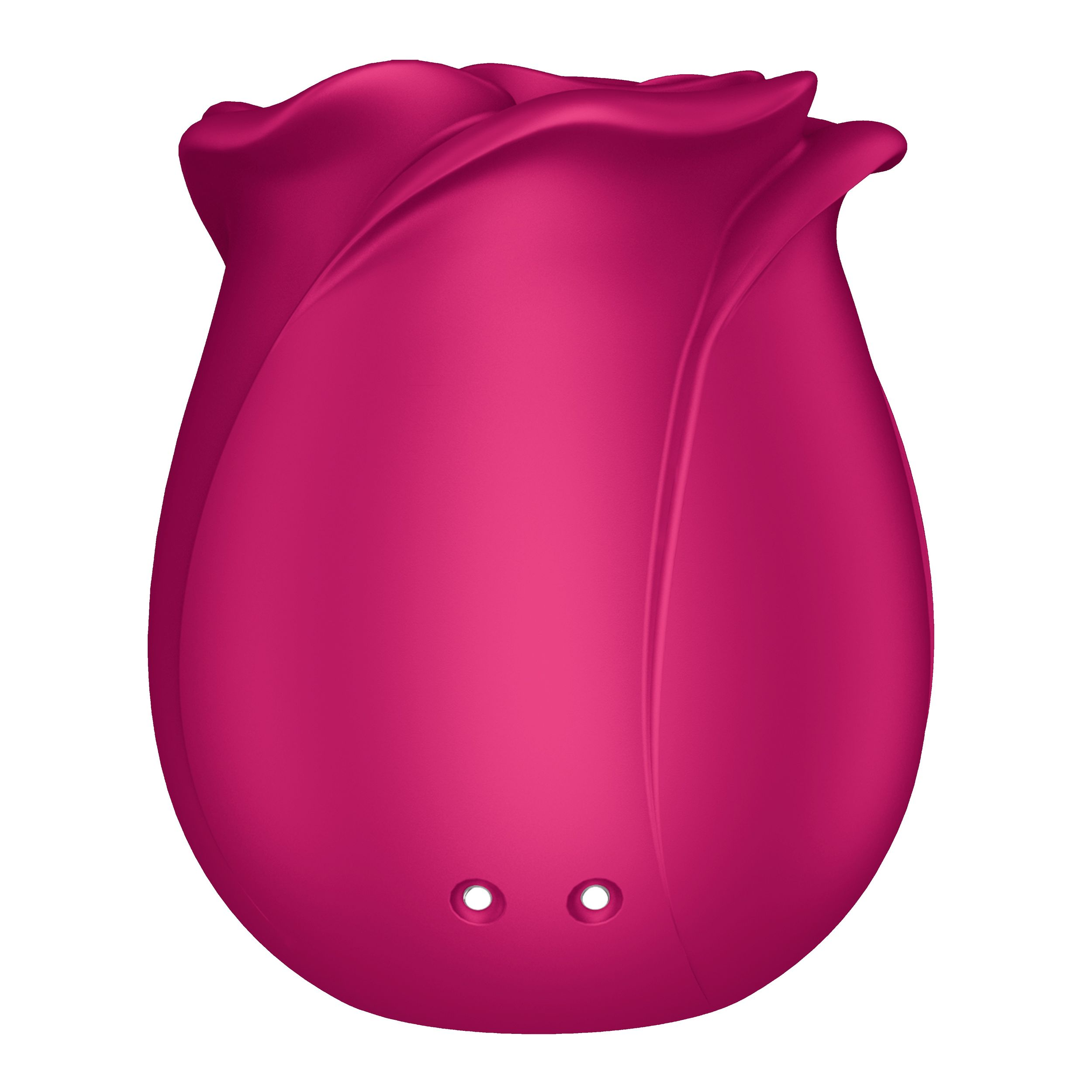 Różowy wibrator w kształcie róży. Wibrator ma dwa otwory u podstawy.