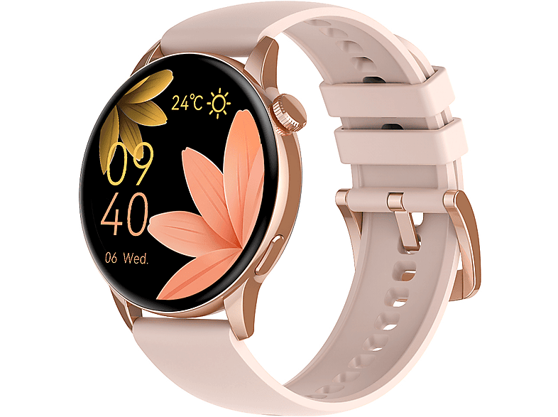 MIRUX HD1 Watch Fitness Tracker Gold Silikon, Rund Smartwatch mm, Pink 240 Telefonfunktion