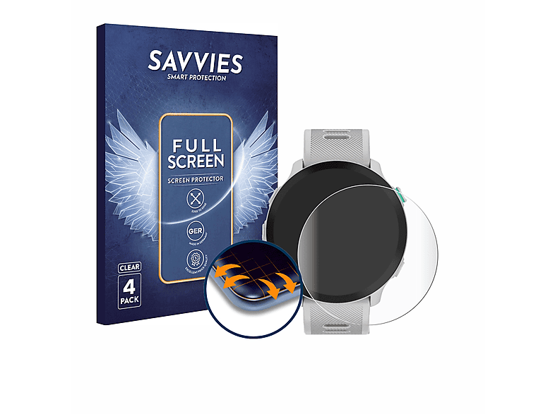 SAVVIES 4x Flex Full-Cover Forerunner Schutzfolie(für Curved 3D Garmin 55)