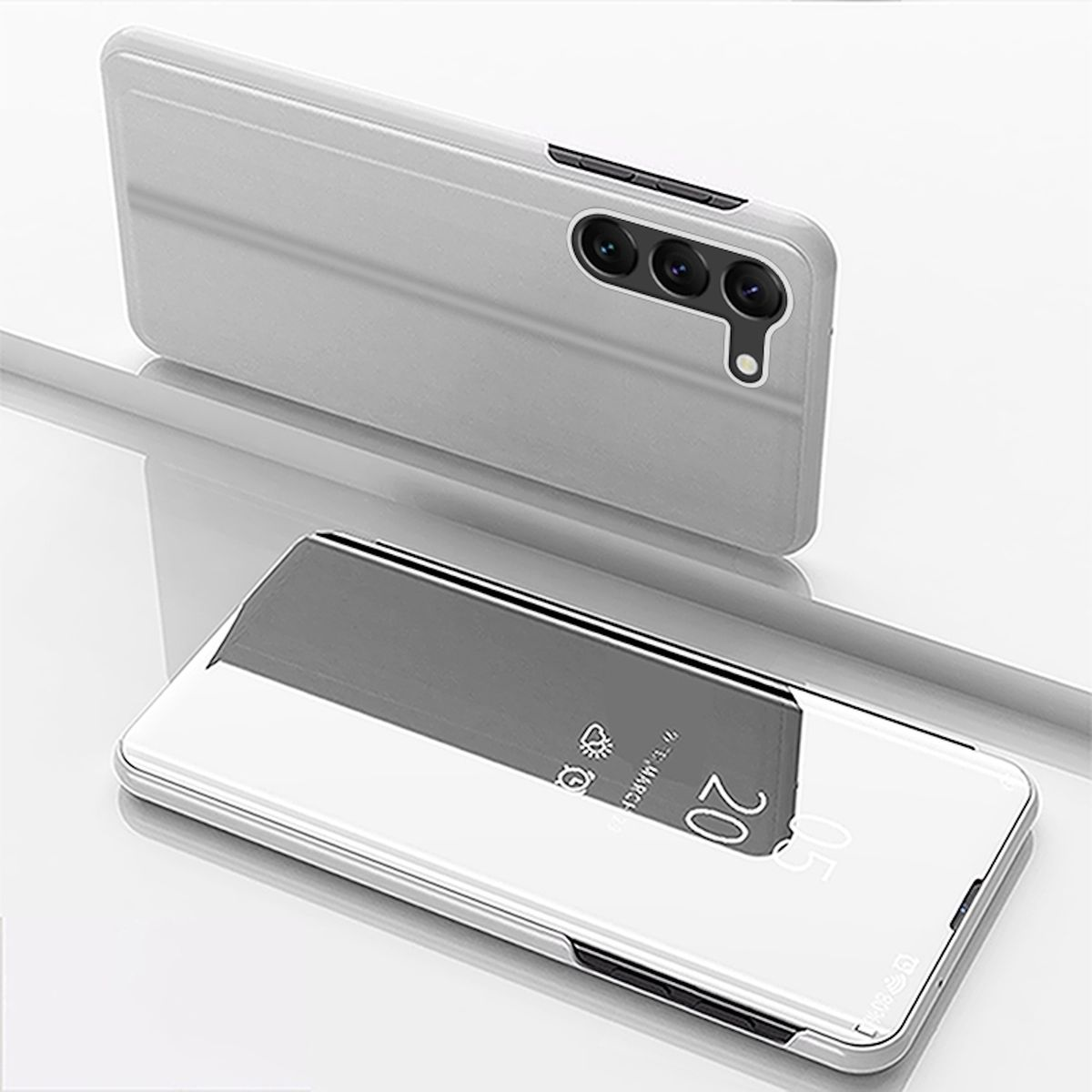 Funktion, View WIGENTO Samsung, Wake Galaxy S24, Bookcover, Cover Silber UP Spiegel Smart mit Mirror