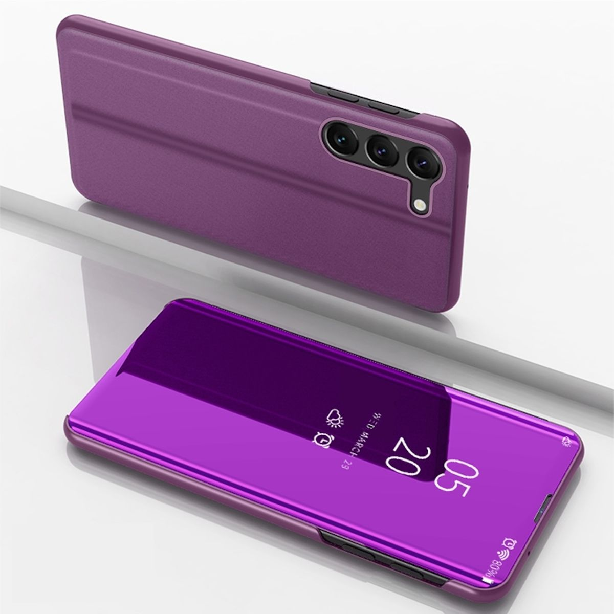 WIGENTO View Smart Spiegel Bookcover, mit Plus, UP Wake S24 Samsung, Mirror Galaxy Cover Funktion, Magenta