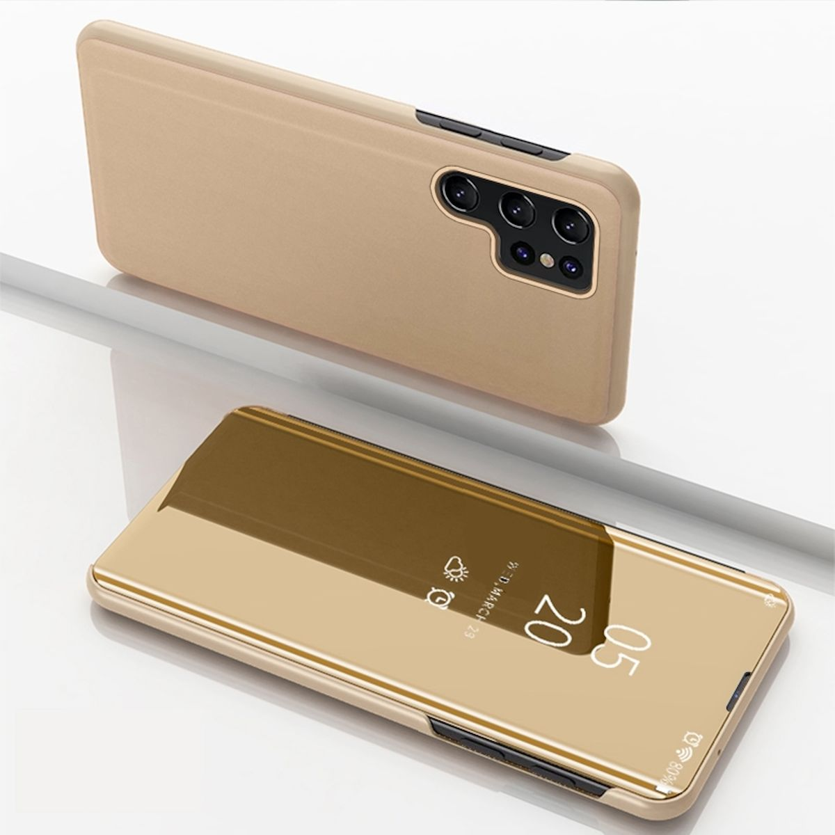WIGENTO View Smart Spiegel Mirror Funktion, Cover Gold UP Bookcover, Samsung, Galaxy Wake mit S24 Ultra