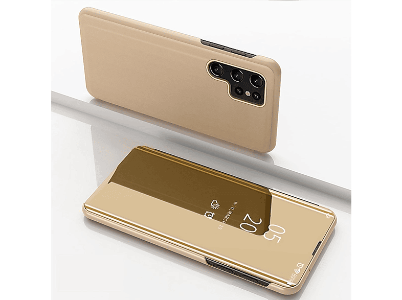 Funktion, Mirror Spiegel Gold Cover mit Bookcover, Wake Smart WIGENTO UP Galaxy Ultra, Samsung, View S24
