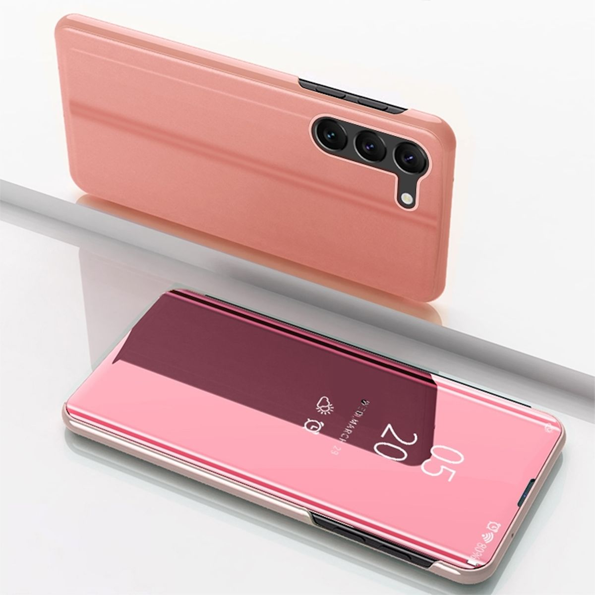 WIGENTO View mit Samsung, Bookcover, Smart Plus, Galaxy S24 Pink Cover UP Mirror Wake Spiegel Funktion