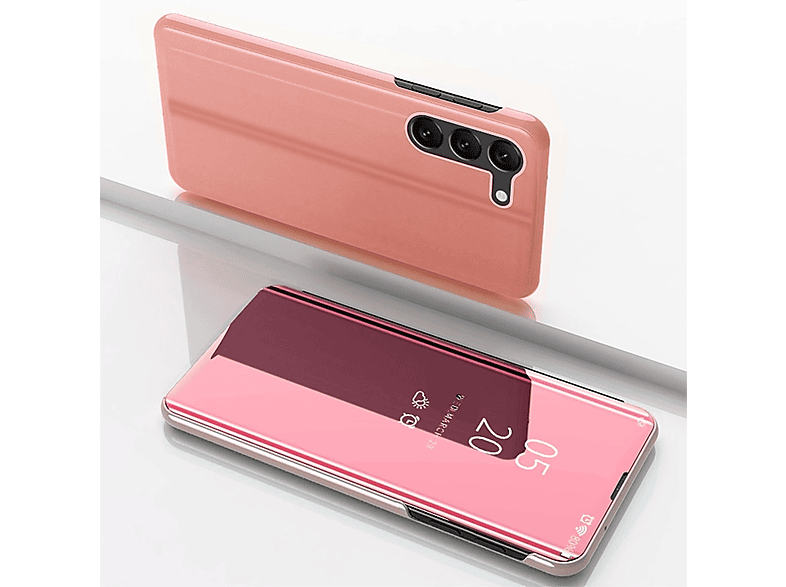Plus, Smart Funktion, WIGENTO Pink Bookcover, View UP Spiegel Cover S24 Samsung, Mirror Galaxy Wake mit