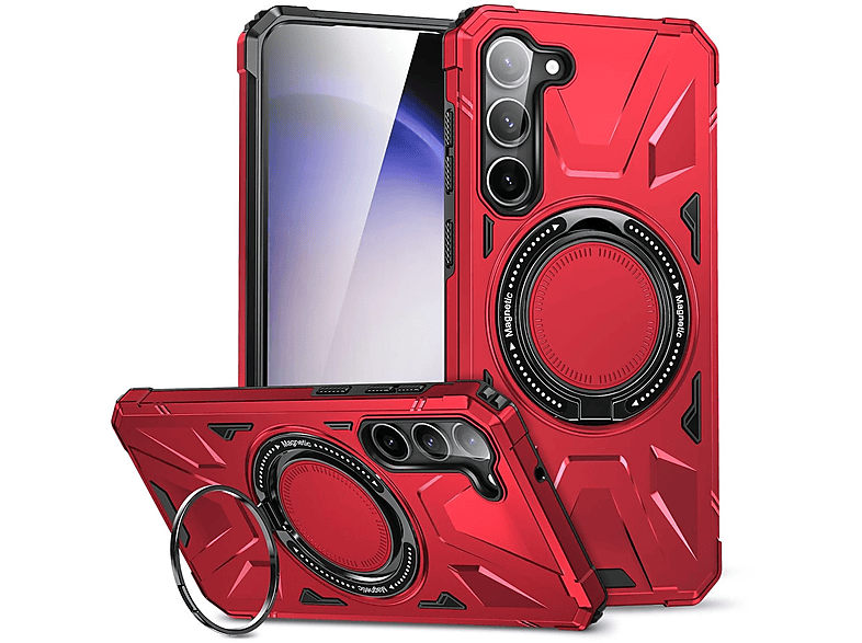 Rot S24, Ring Magnet Hülle, MagSafe Backcover, Galaxy WIGENTO Samsung, Schock