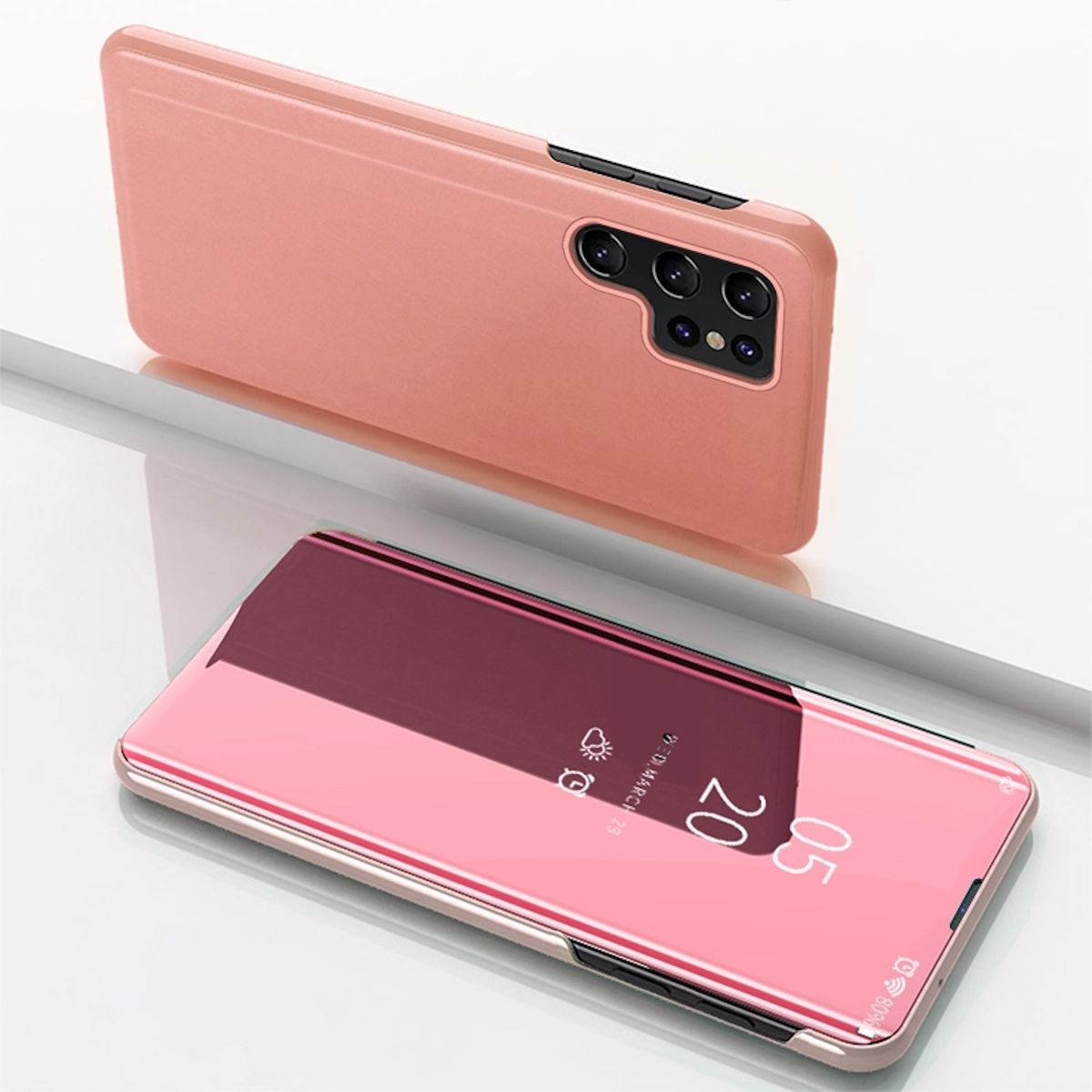 UP Samsung, View WIGENTO Cover Pink S24 Mirror mit Galaxy Bookcover, Spiegel Wake Ultra, Funktion, Smart