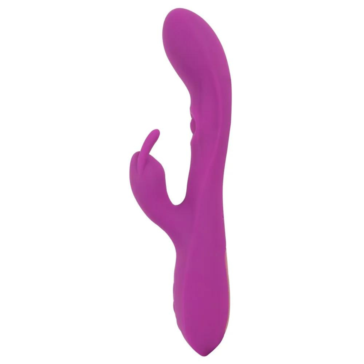 Ein pinkfarbenes Sexspielzeug in gebogener Form, mit fingerähnlicher Verlängerung.