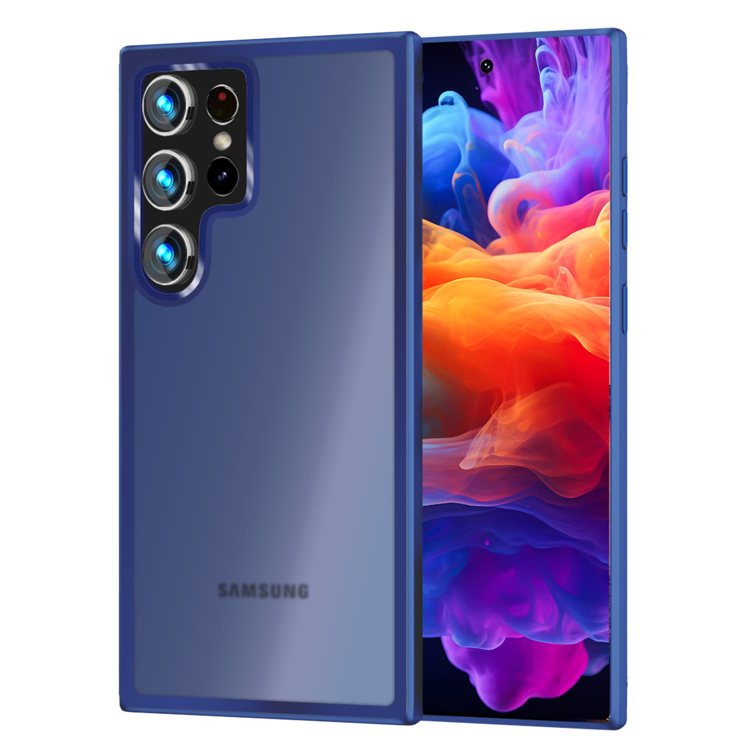 Galaxy Schutzrahmen, NALIA mit Hybrid Dunkelblau S24 Samsung, Hülle Backcover, Ultra, Semi-Transparente