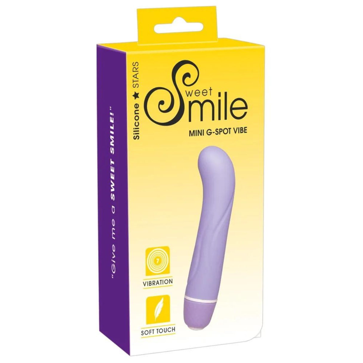 Box für einen lila Mini-G-Punkt-Vibe. Text: "Sweet Smile" und "Mini G-Spot Vibe" werden angezeigt.