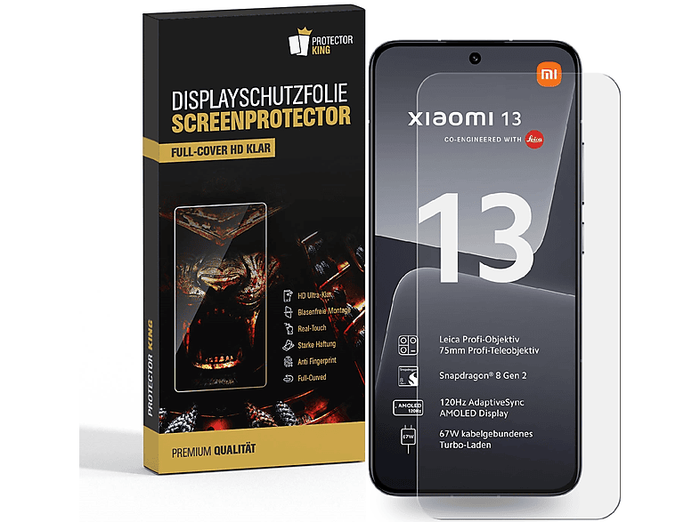 PROTECTORKING 5x Premium FULL KLAR 3D Xiaomi Displayschutzfolie(für 13) Schutzfolie COVER