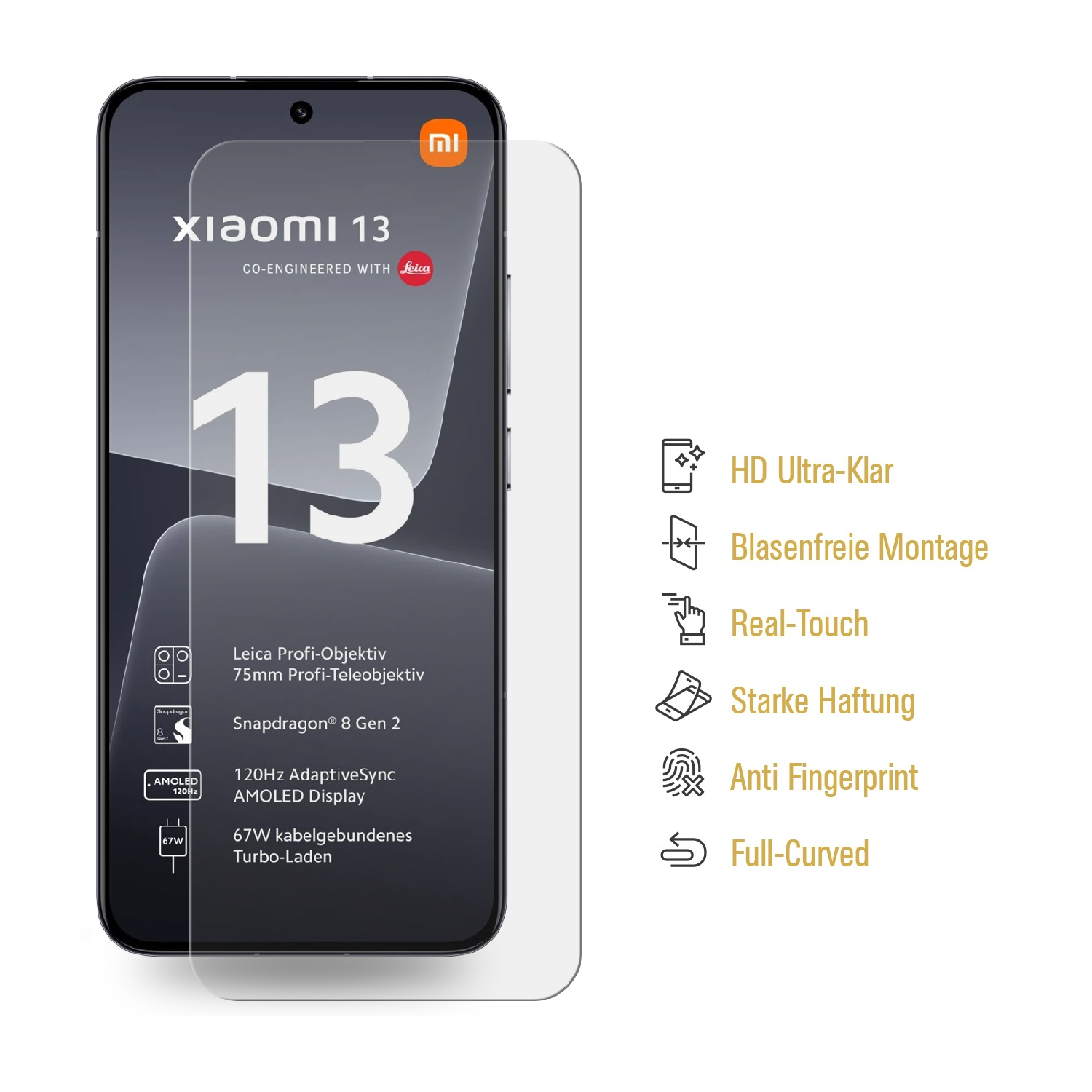 FULL Xiaomi Displayschutzfolie(für Premium 13) 3x PROTECTORKING KLAR Schutzfolie 3D COVER